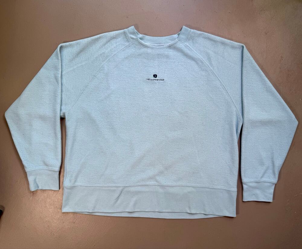 Yellowstone Embroidered Fleece Sweatshirt XL Light Blue Oversized Cozy